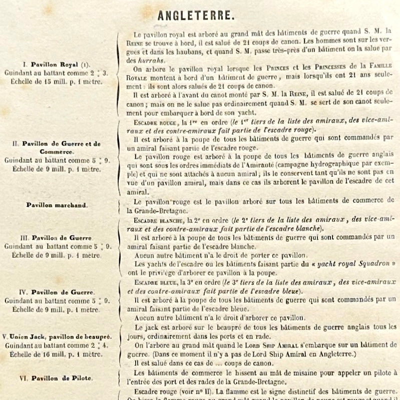 Chromolithographie - encadrée - Fanions et drapeaux de la Marine D'Angleterre du 19ème siècle