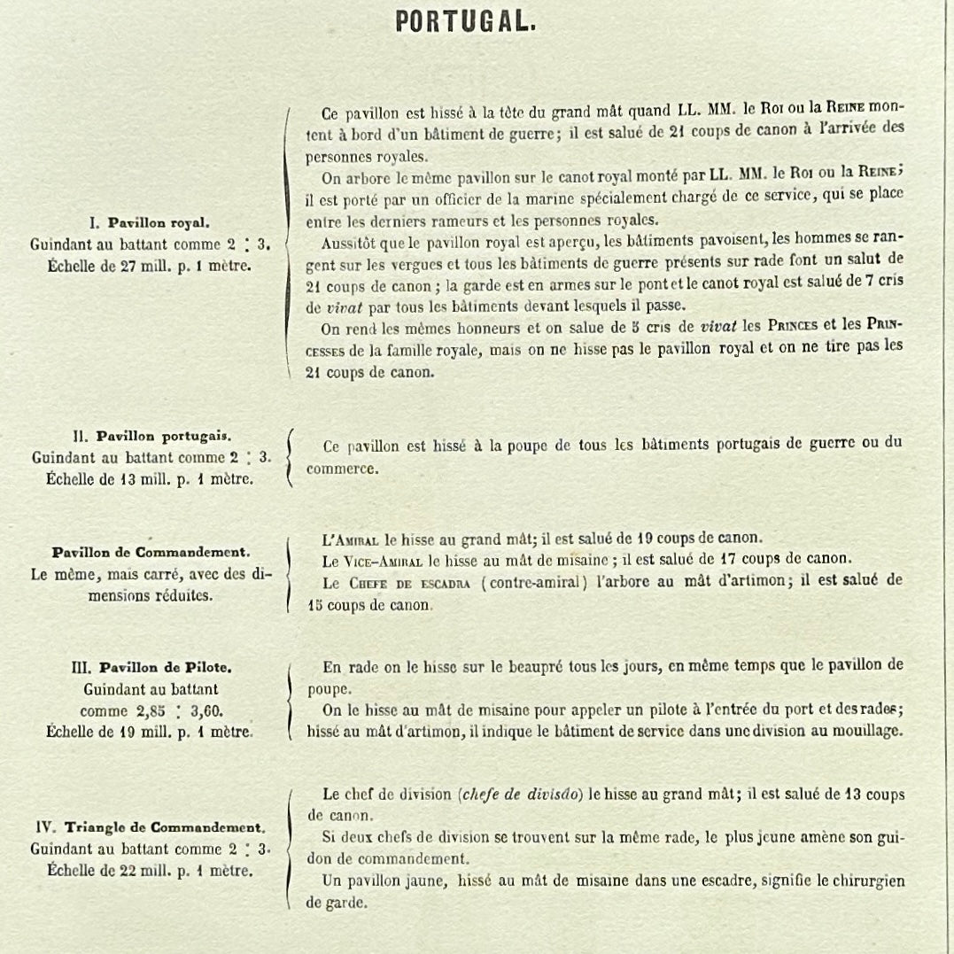 Chromolithographie - encadrée - Fanions et drapeaux de la Marine du Portugal du 19ème siècle
