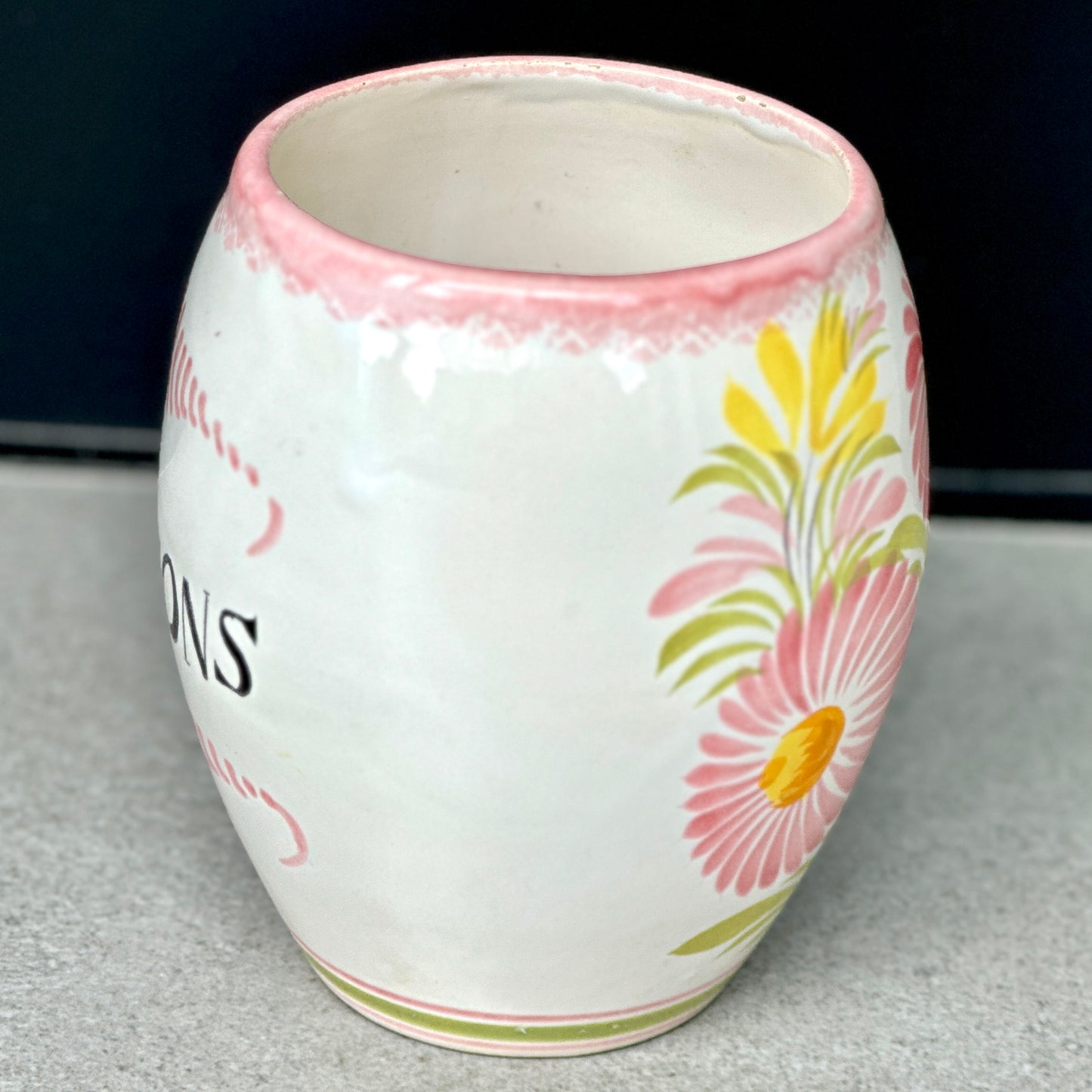 Pot à Cornichons en Faïence Bretonne Henriot - Motif Fleurs Roses