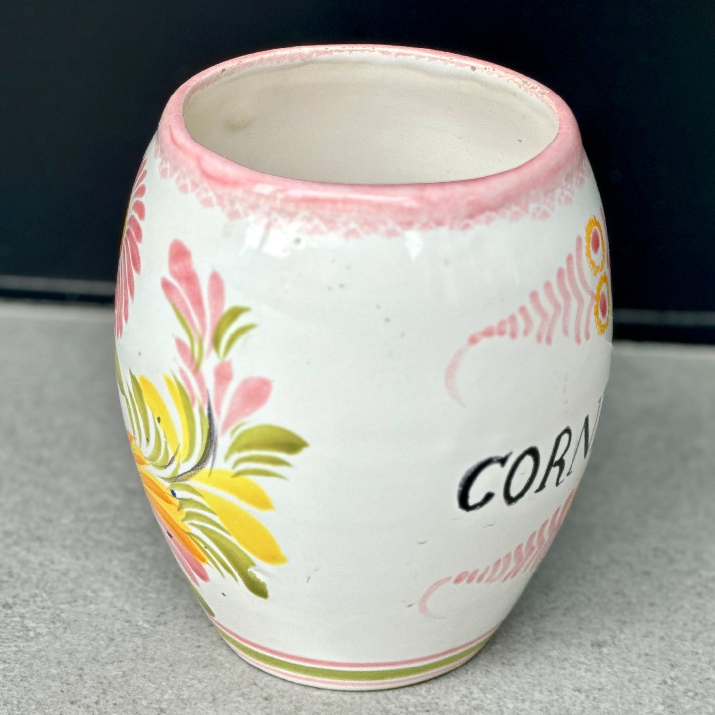 Pot à Cornichons en Faïence Bretonne Henriot - Motif Fleurs Roses