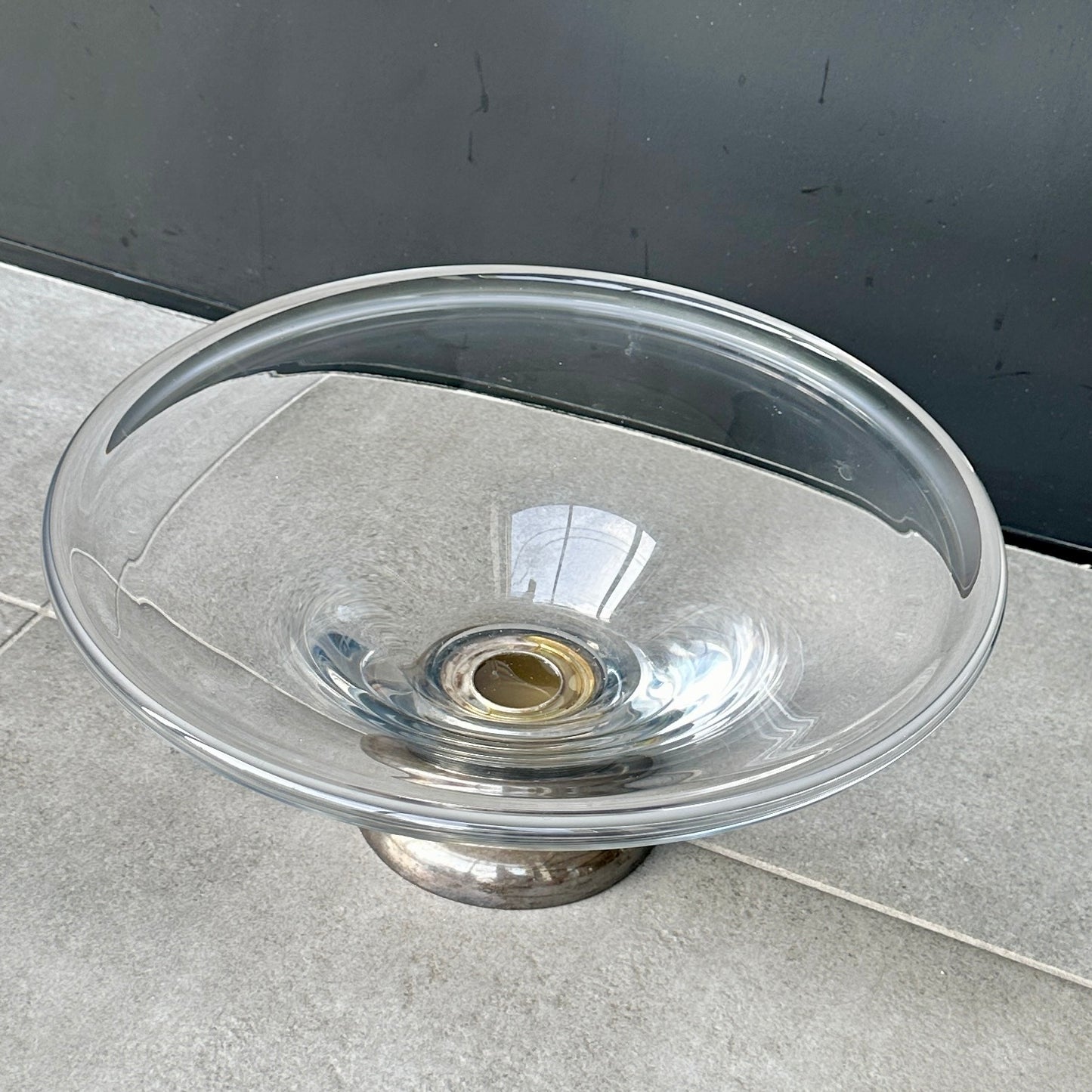 Coupe en verre LANCEL sur pied en métal argenté - Signée