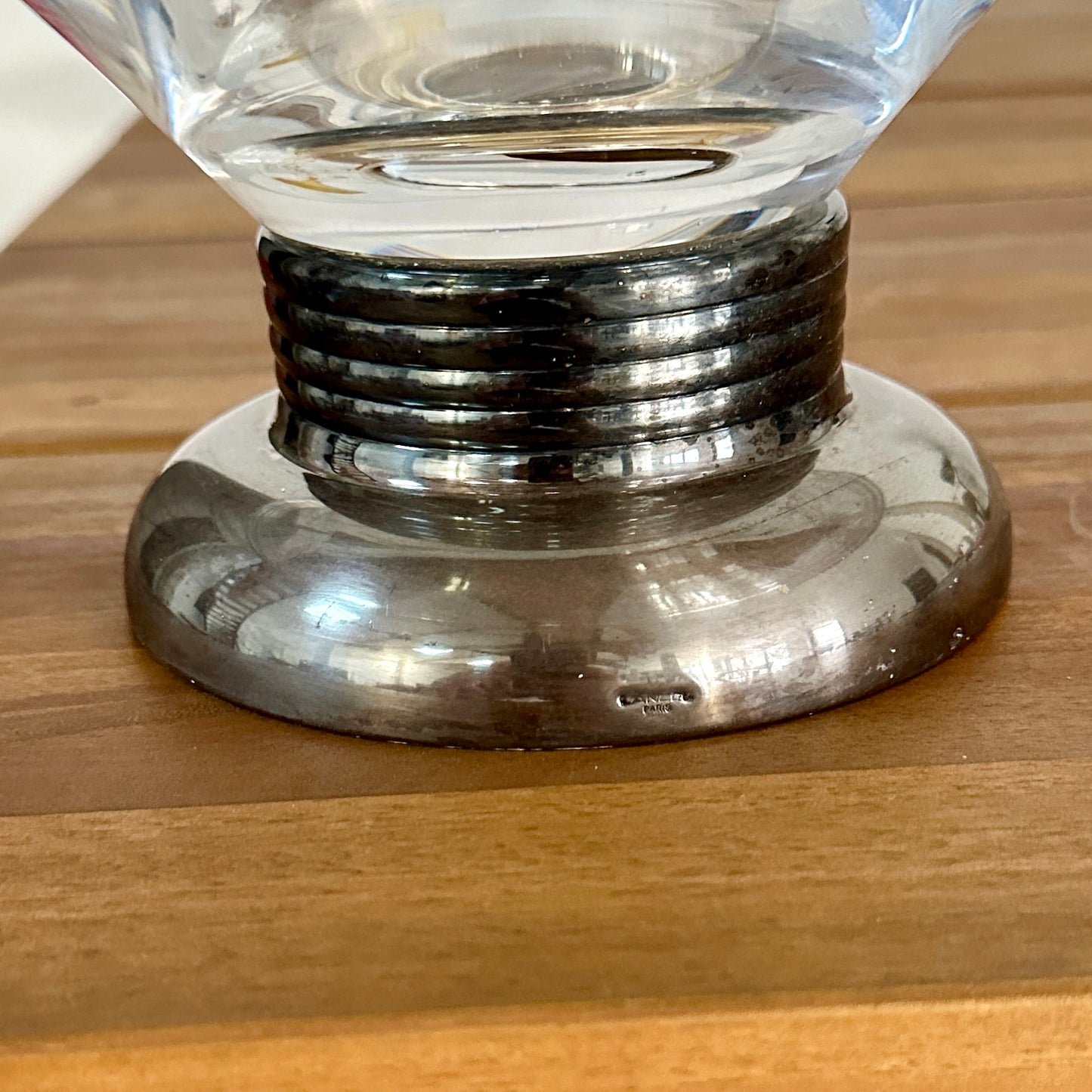 Coupe en verre LANCEL sur pied en métal argenté - Signée