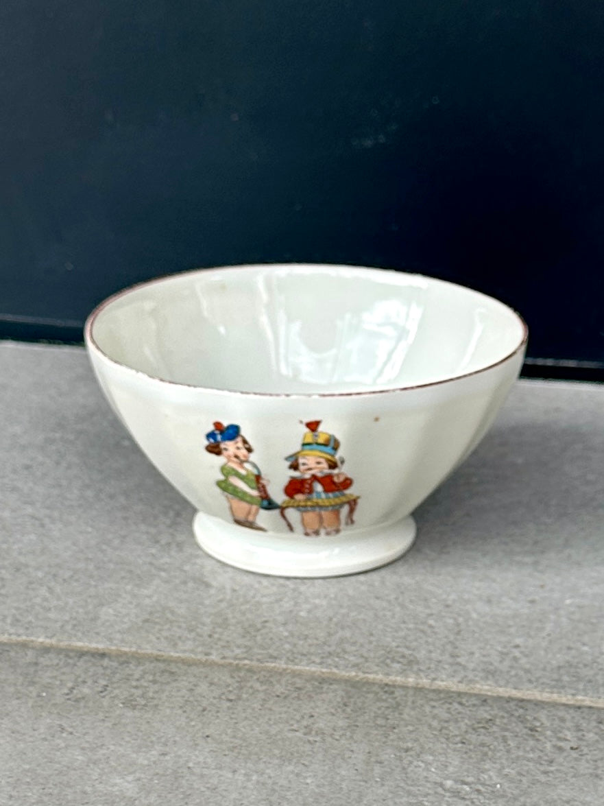 Bol ancien en faïence décor enfantin naïf – années 1930/1950 – décor musical