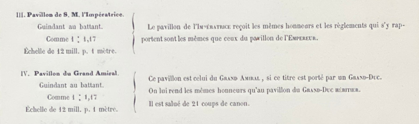Chromolithographie - encadrée - Fanions et drapeaux de la Marine Russe du 19ème siècle