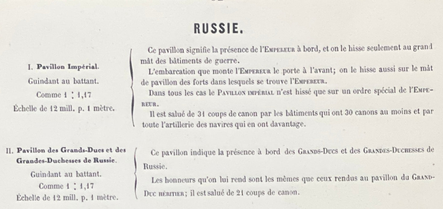 Chromolithographie - encadrée - Fanions et drapeaux de la Marine Russe du 19ème siècle