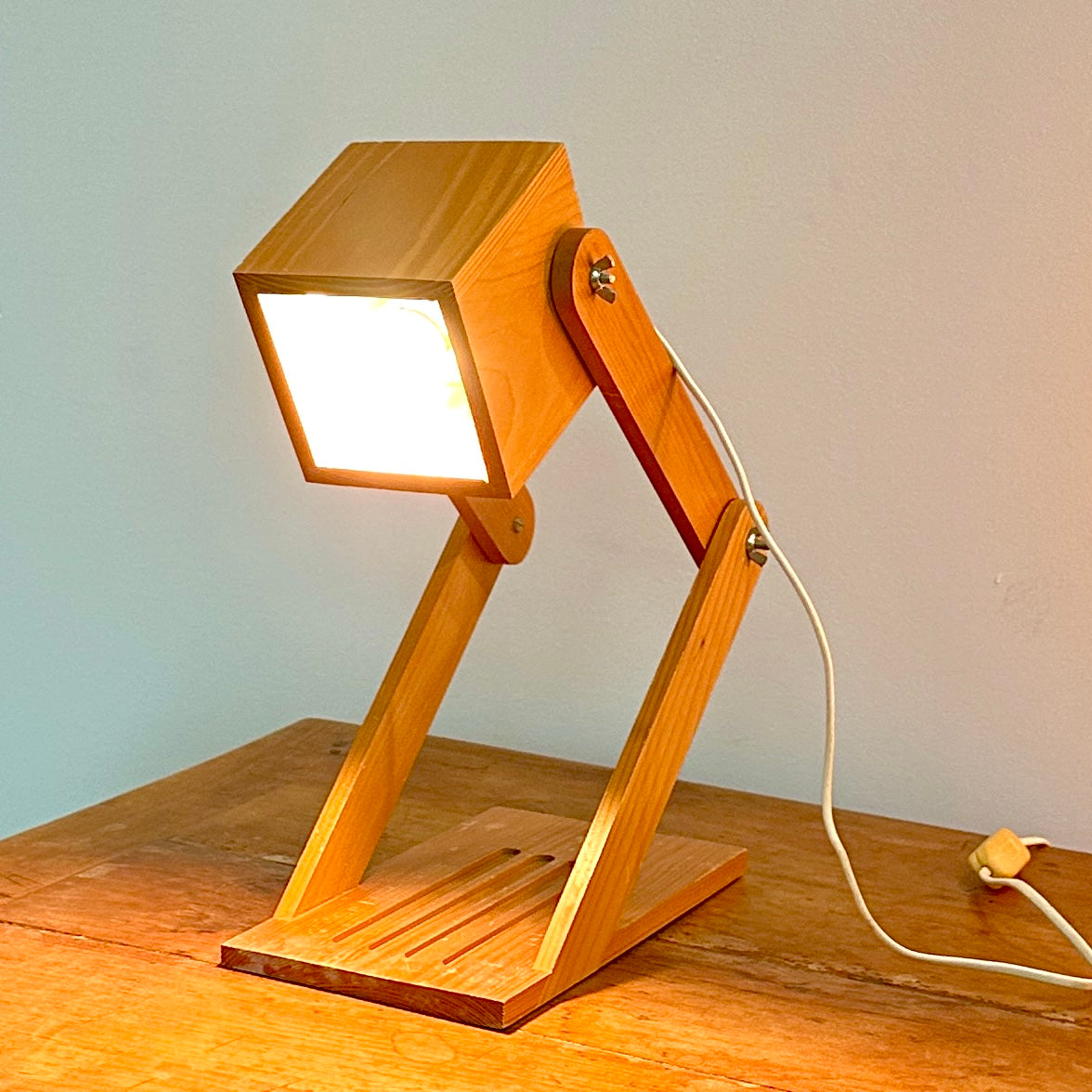 Lampe de Bureau Vintage en Bois Pliable - Style Industriel - années 80