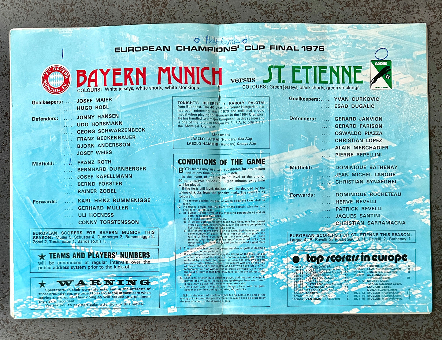 Programme Officiel – Finale Coupe d’Europe 1976 AS Saint-Étienne vs Bayern Munich