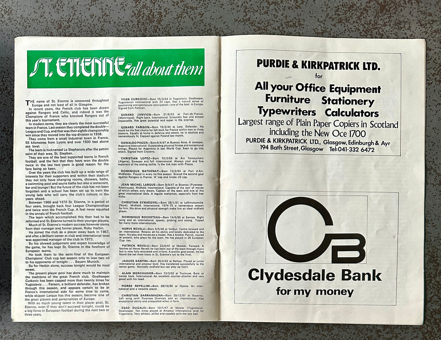 Programme Officiel – Finale Coupe d’Europe 1976 AS Saint-Étienne vs Bayern Munich