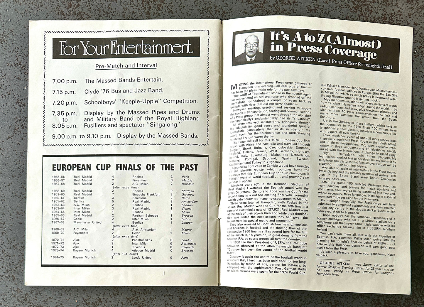 Programme Officiel – Finale Coupe d’Europe 1976 AS Saint-Étienne vs Bayern Munich