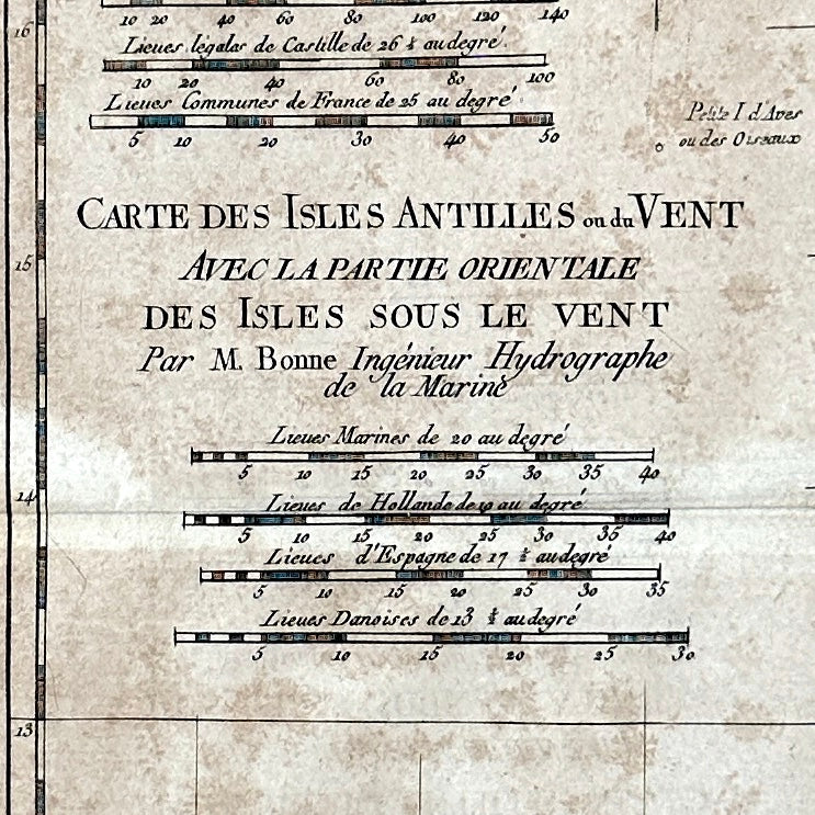 Carte aquarellée des Antilles - Gravure de 1785 - Réalisation de l’ingénieur hydrographe de la Marine, M. Bonne