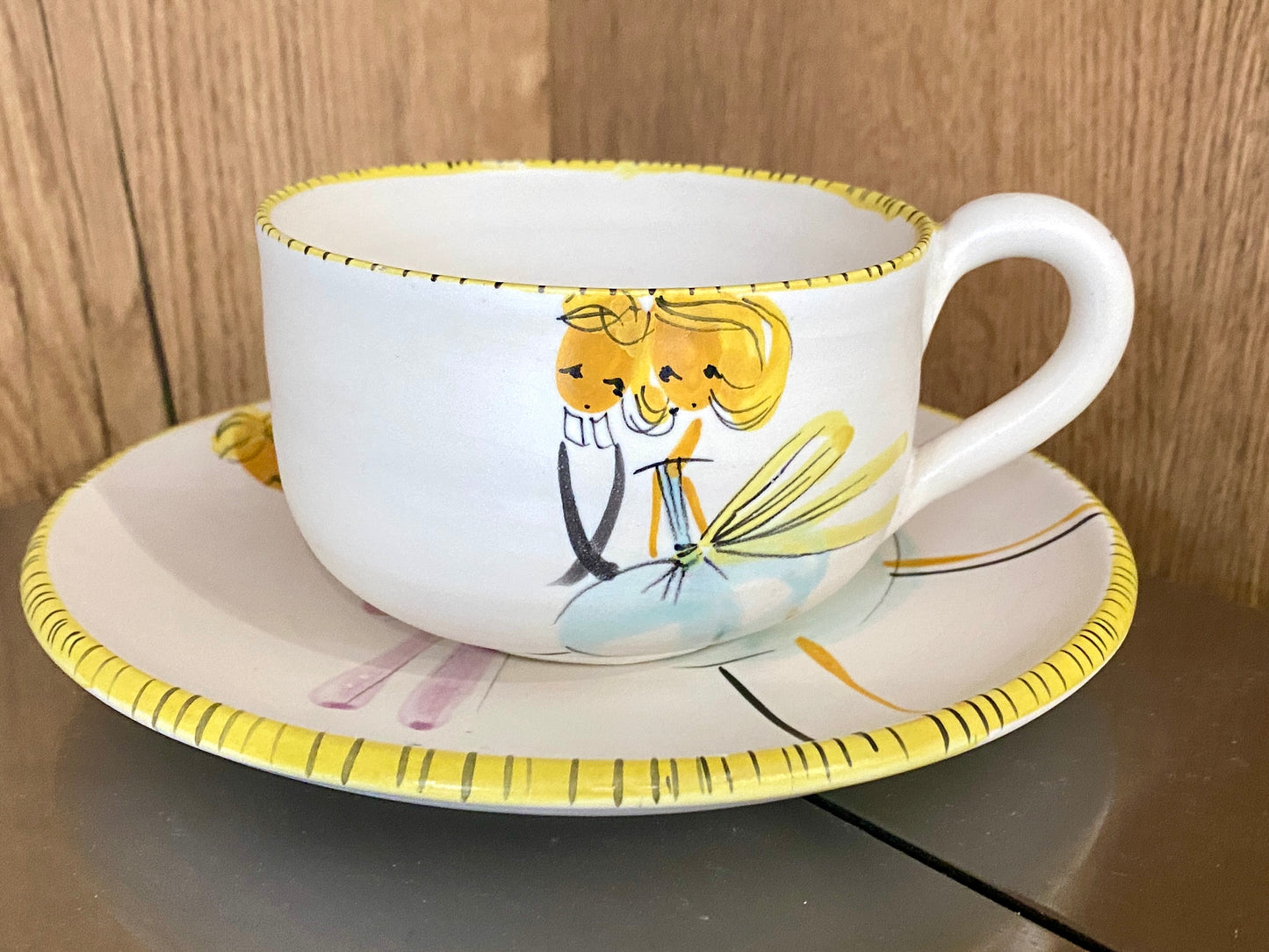 Service duo à thé ou café par l'atelier CERENNE à VALLAURIS, vers 1955.