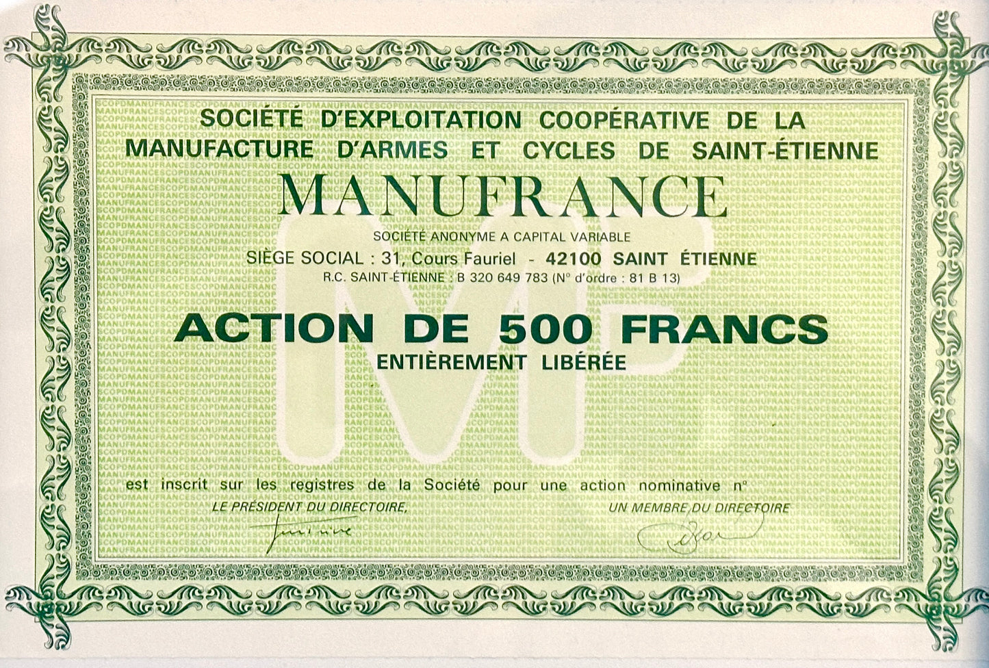 Action Manufrance - Saint Etienne - 500 F - Cadre métal brossé