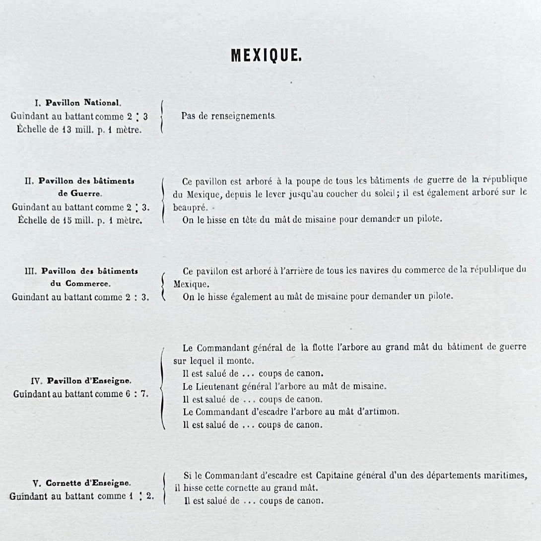 Chromolithographie - encadrée - Fanions et drapeaux de la Marine du Mexique du 19ème siècle