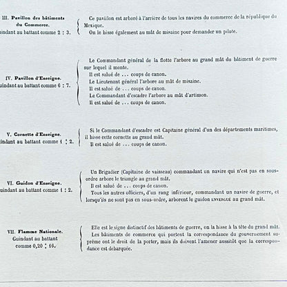 Chromolithographie - encadrée - Fanions et drapeaux de la Marine du Mexique du 19ème siècle