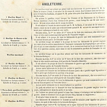 Chromolithographie - encadrée - Fanions et drapeaux de la Marine D'Angleterre du 19ème siècle