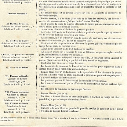 Chromolithographie - encadrée - Fanions et drapeaux de la Marine D'Angleterre du 19ème siècle