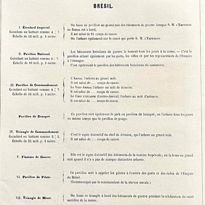 Chromolithographie - encadrée - Fanions et drapeaux de la Marine du Brésil du 19ème siècle