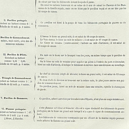 Chromolithographie - encadrée - Fanions et drapeaux de la Marine du Portugal du 19ème siècle