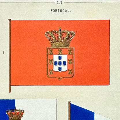 Chromolithographie - encadrée - Fanions et drapeaux de la Marine du Portugal du 19ème siècle