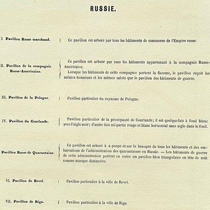 Chromolithographie - encadrée - Fanions et drapeaux de la Marine Russe du 19ème siècle
