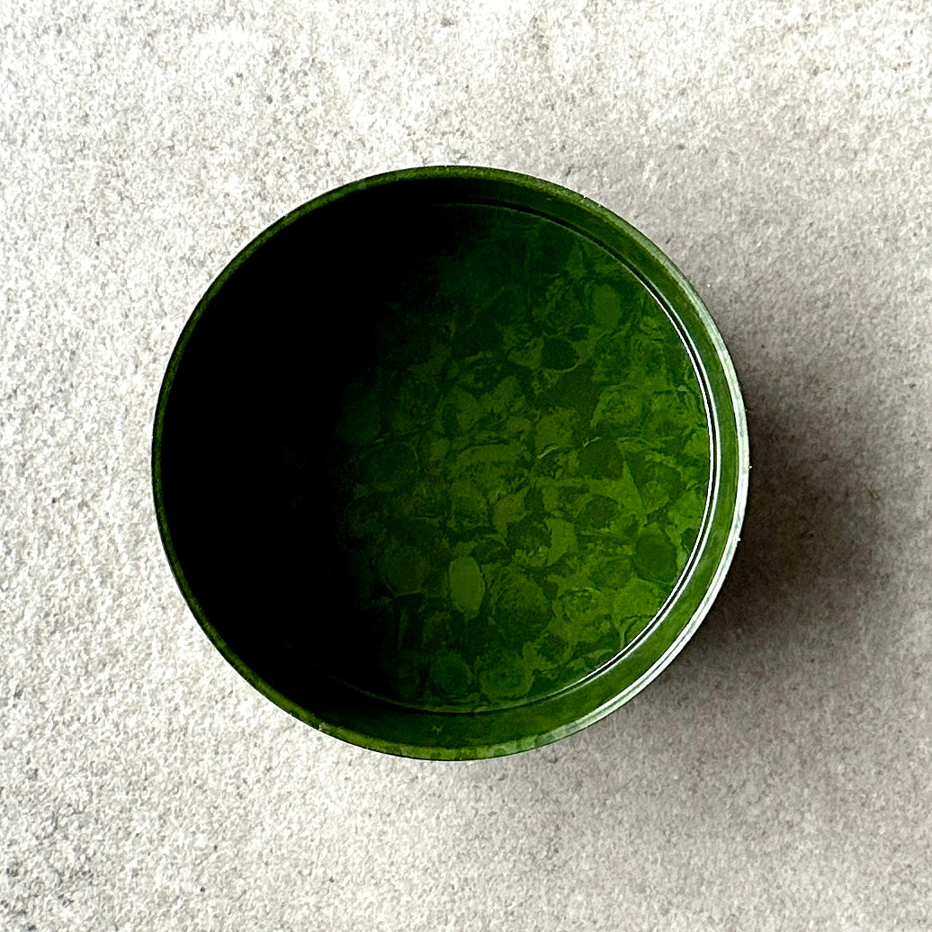 Pot à Pharmacie en Verre Ambré avec Bouchon en Bakélite Verte à Motifs - Etiquette "écorces de citron"