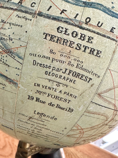 Globe terrestre J. FOREST, Éditeur Géographe à Paris - Début XXe siècle