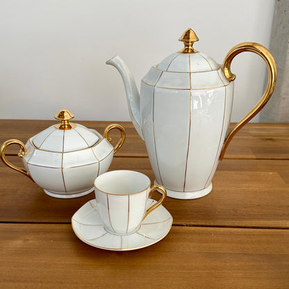 Service à café en porcelaine de Meissen - Art déco - Circa 1930 - Blanc et or - 32 pièces