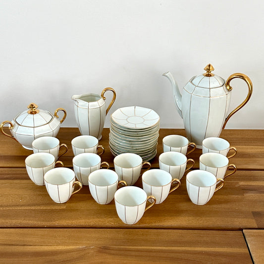 Service à café en porcelaine de Meissen - Art déco - Circa 1930 - Blanc et or - 32 pièces