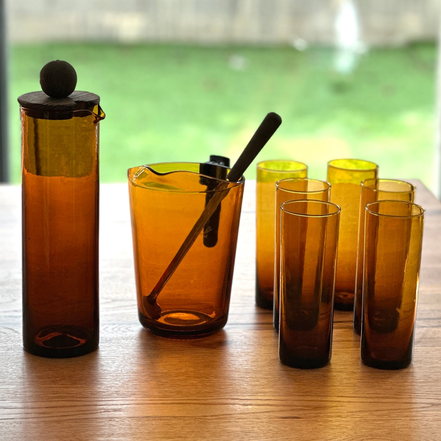 Service à Orangeade en Verre Ambré des Années 70 - Ensemble Vintage de 9 pièces - Made in FRANCE