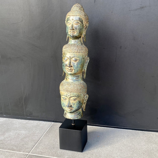 Statue bronze - 3 têtes de bouddha sur socle