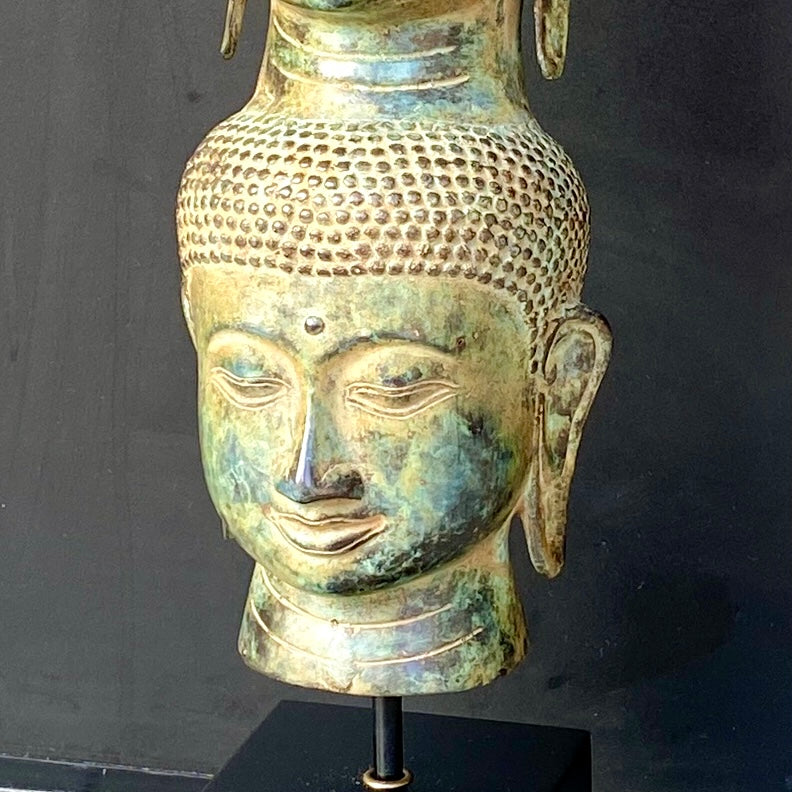 Statue bronze - 3 têtes de bouddha sur socle
