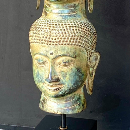 Statue bronze - 3 têtes de bouddha sur socle