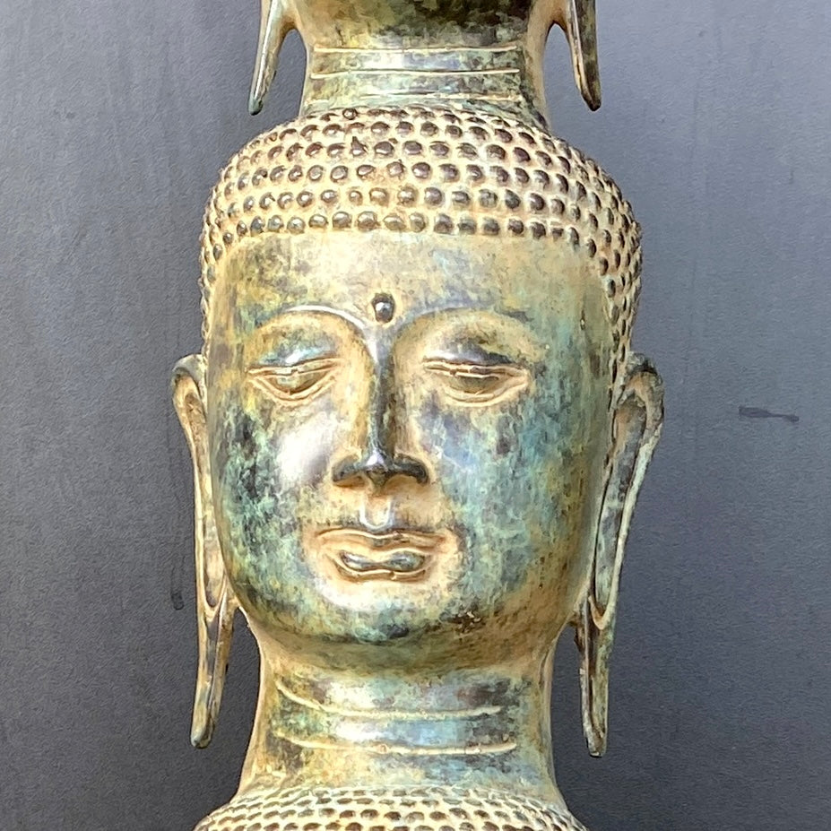 Statue bronze - 3 têtes de bouddha sur socle