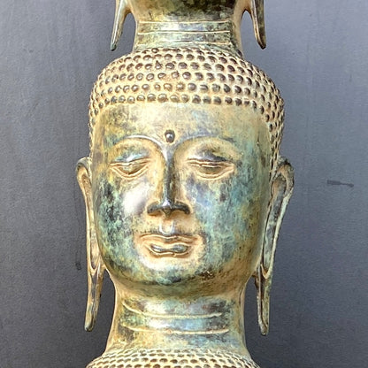 Statue bronze - 3 têtes de bouddha sur socle