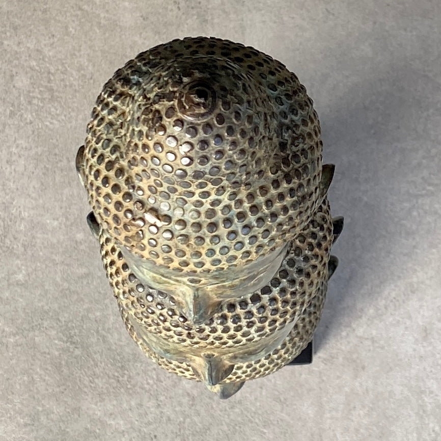 Statue bronze - 3 têtes de bouddha sur socle