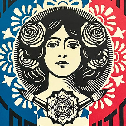 Lithographie Originale Obey Giant - signée 2023 - Liberté, Égalité, Fraternité
