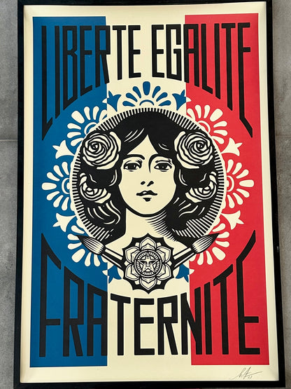 Lithographie Originale Obey Giant - signée 2023 - Liberté, Égalité, Fraternité