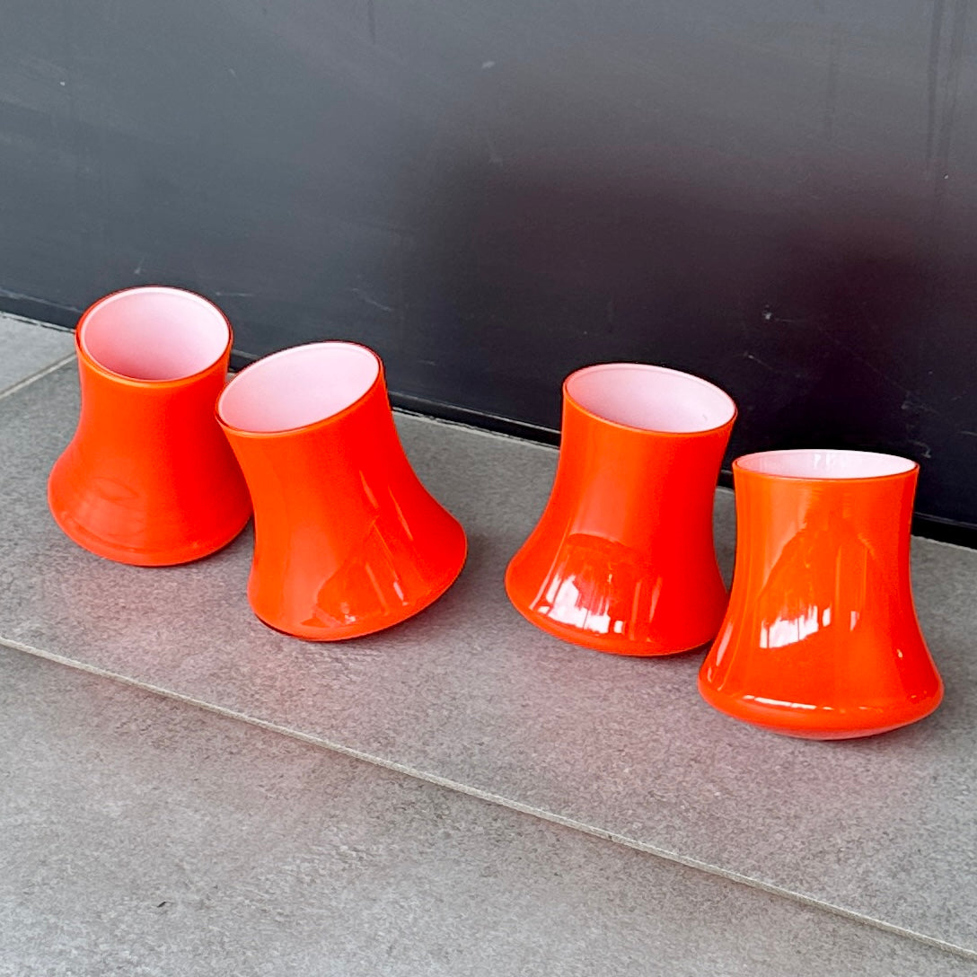 Lot de 4 verres culbuto vintage en verre orange – Années 70 – Parfait état
