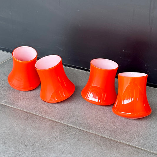 Lot de 4 verres culbuto vintage en verre orange – Années 70 – Parfait état