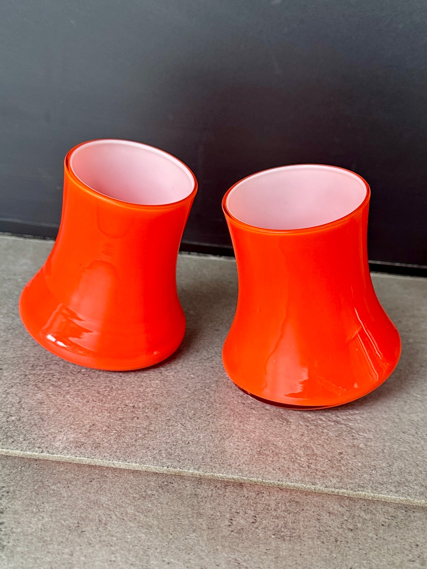 Lot de 4 verres culbuto vintage en verre orange – Années 70 – Parfait état