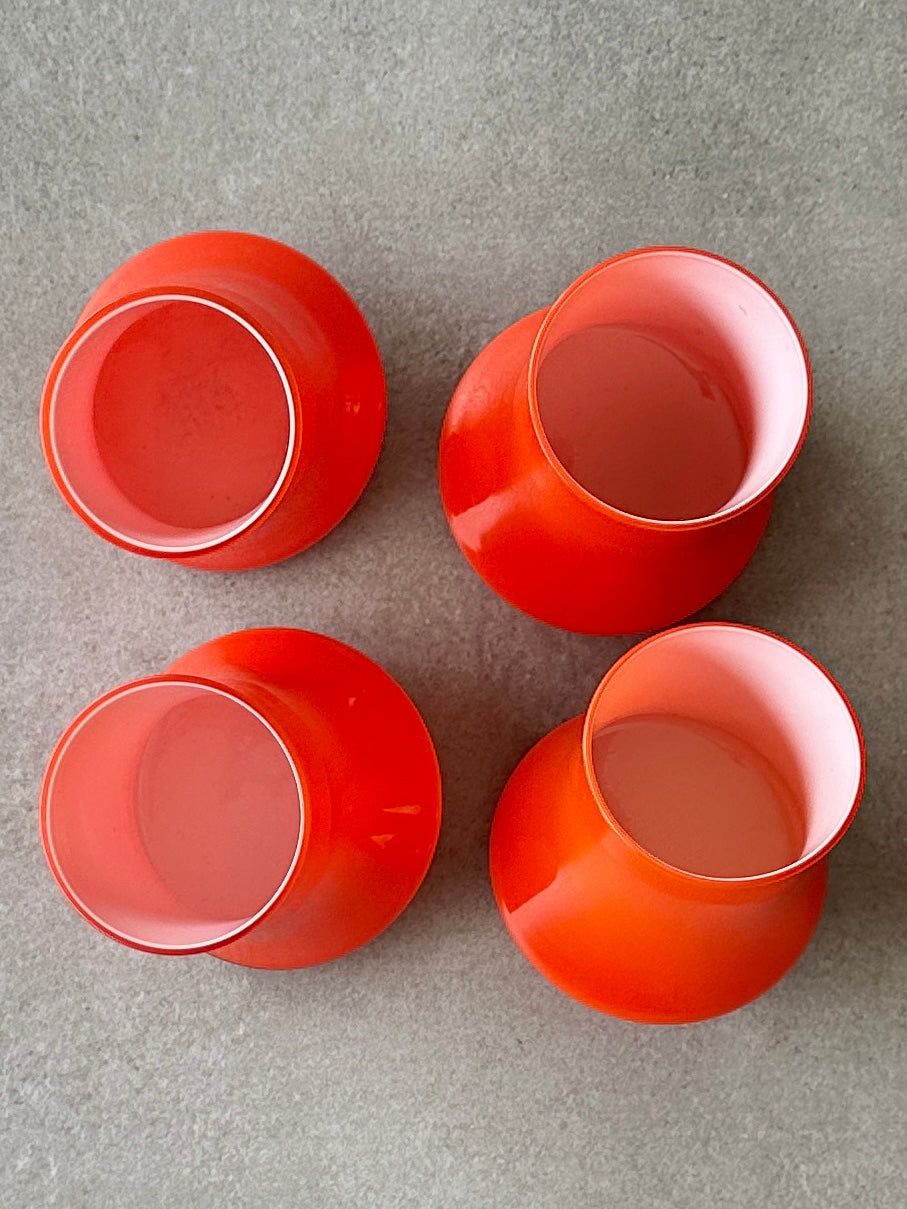 Lot de 4 verres culbuto vintage en verre orange – Années 70 – Parfait état