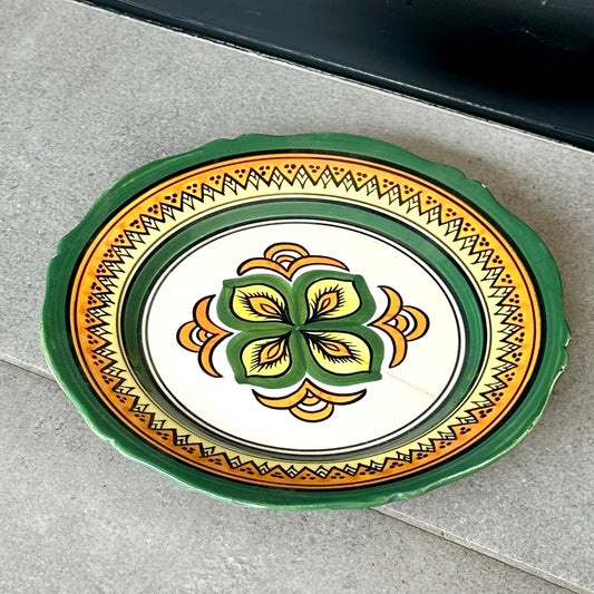 Assiette faïence bretonne Henriot Quimper – motif géométrique vert-jaune-orange - Ø 24 cm