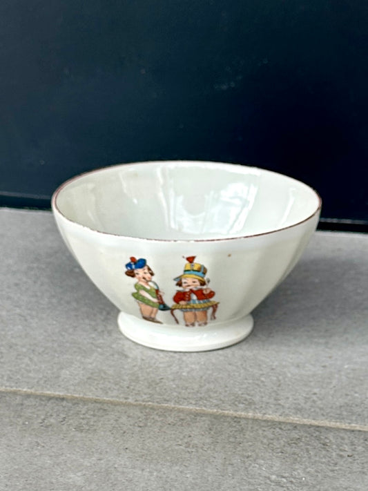 Bol ancien en faïence décor enfantin naïf – années 1930/1950 – décor musical