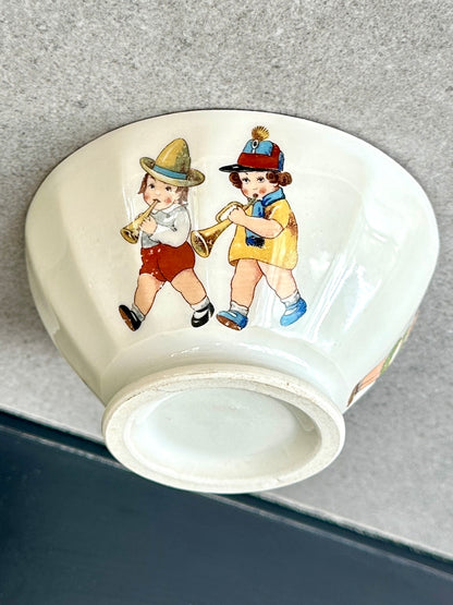 Bol ancien en faïence décor enfantin naïf – années 1930/1950 – décor musical