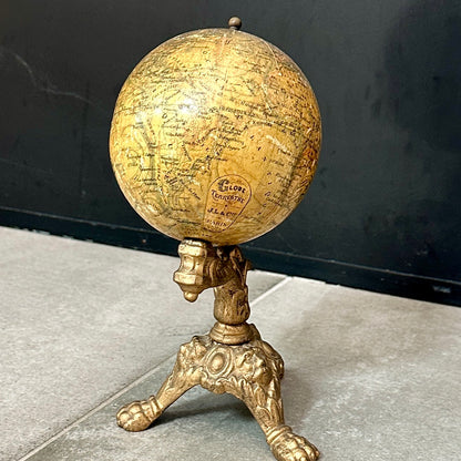 Globe Terrestre Ancien J.L & Cie 🌍 | Piètement Métal Doré | XIXᵉ siècle | 20,5 cm