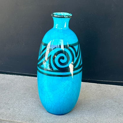 Vase ovoïde en céramique à émail bleu craquelé – Edmond Lachenal - Art déco