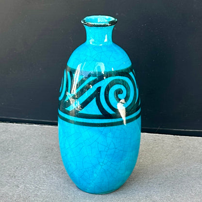 Vase ovoïde en céramique à émail bleu craquelé – Edmond Lachenal - Art déco
