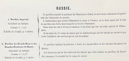 Chromolithographie - encadrée - Fanions et drapeaux de la Marine Russe du 19ème siècle