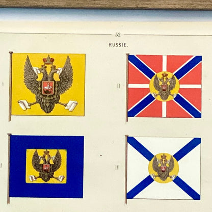 Chromolithographie - encadrée - Fanions et drapeaux de la Marine Russe du 19ème siècle