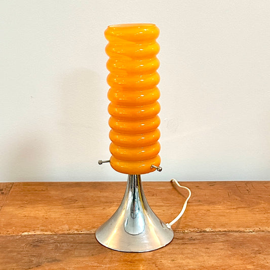 Lampe Vintage Orange – Base Tulipe Chromée & Abat-Jour en Verre